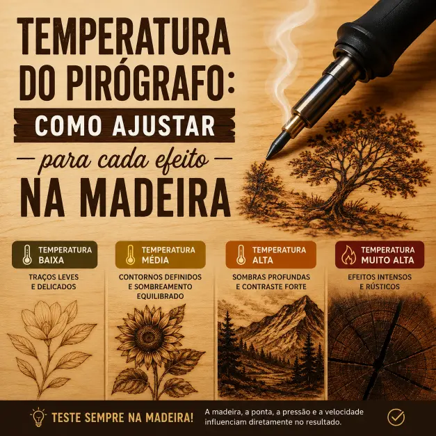 Temperatura do pirógrafo: como ajustar para cada efeito na madeira