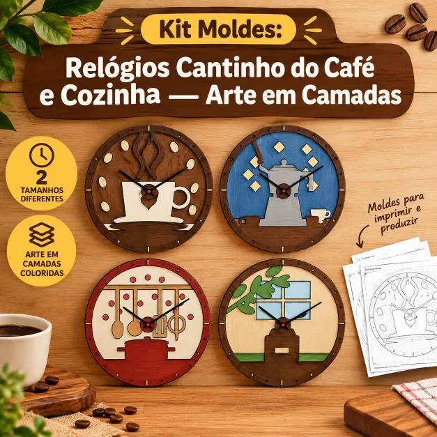 Kit de moldes de relógios em camadas para cantinho do café