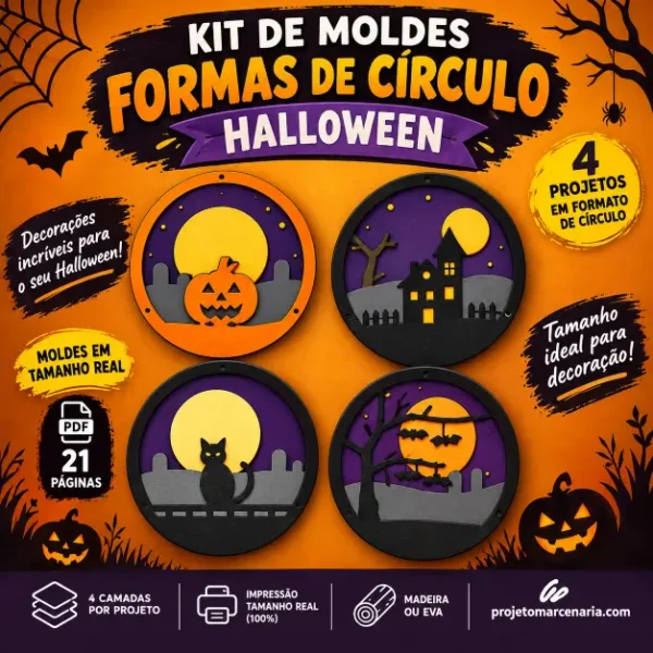 Kit de Moldes Halloween em Círculos para arte em camadas