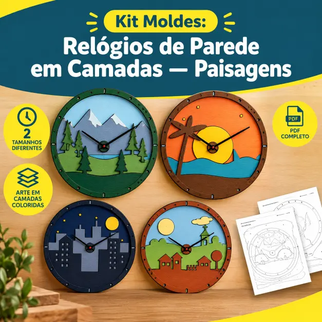 Kit de moldes de relógios de parede em camadas com paisagens