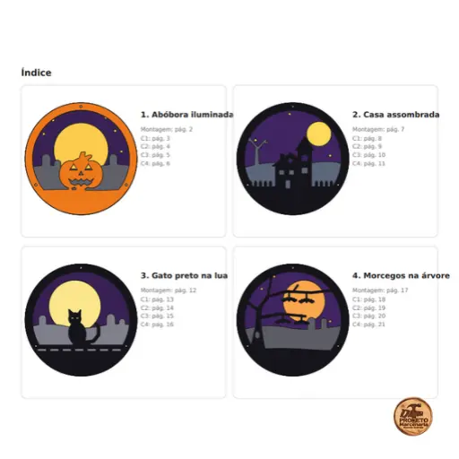Índice do PDF do Kit de Moldes Halloween em Círculos